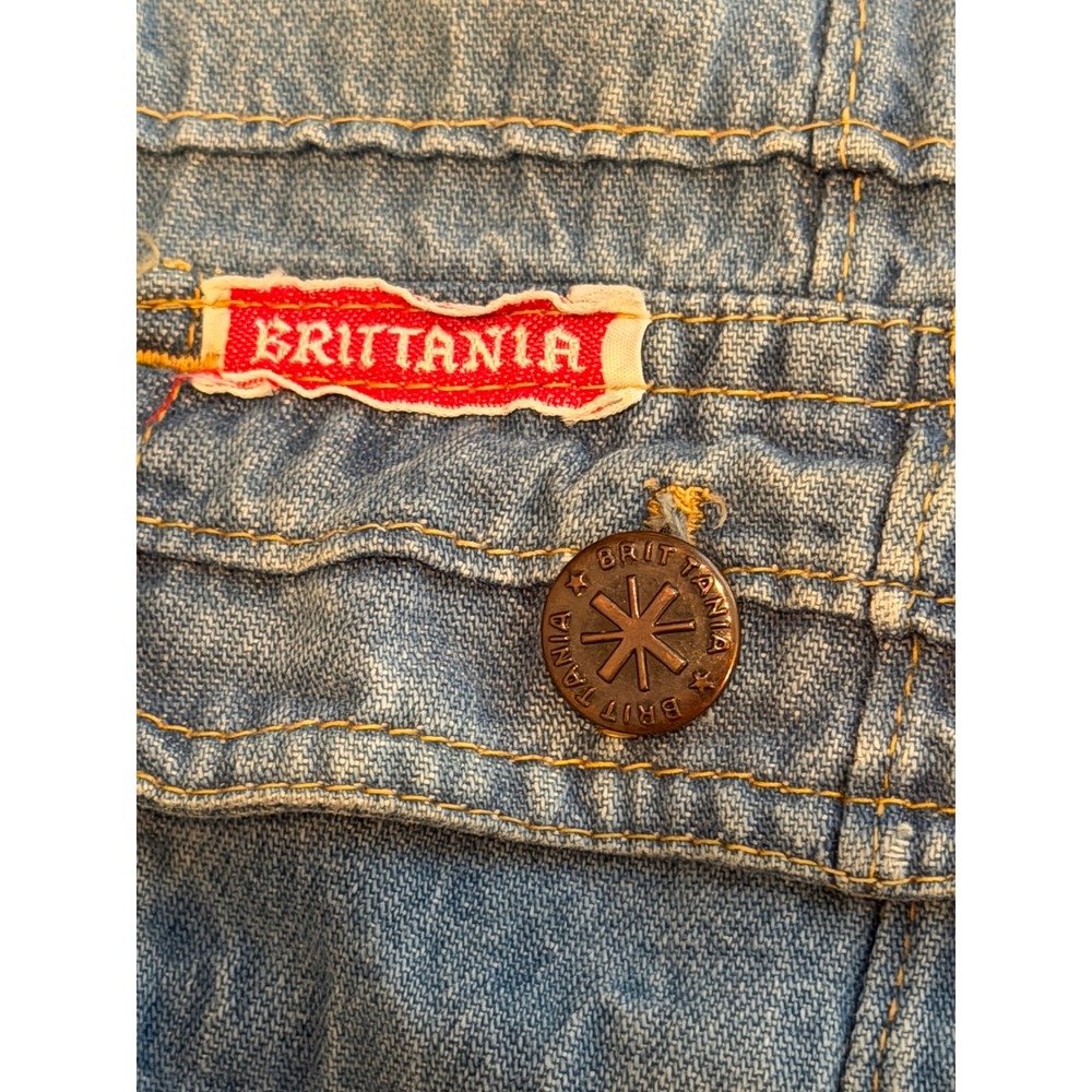 Vintage Brittania Sportswear Denim Jacket Light Wash Quilted Grid Pattern Mens M - Picture 6 of 7